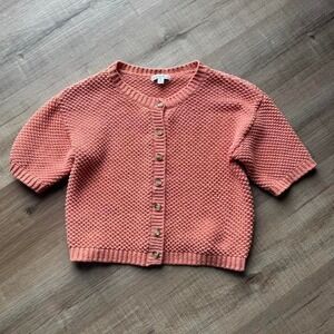 Cotton Crewneck Cardigan Women's Size Medium Knit Peach Orange Button Front